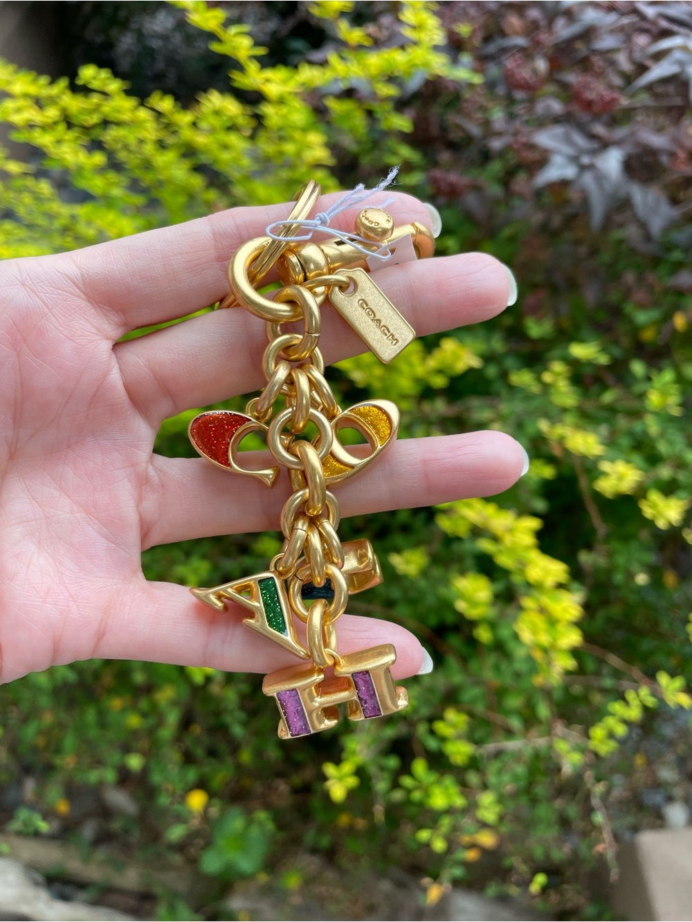 Coach Gold-Tone Keychain with Red, Orange, Green & Purple Enamel Charms